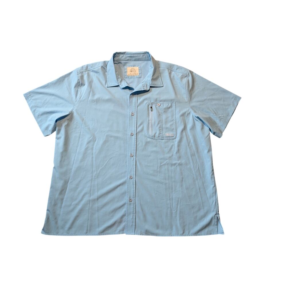 FINTECH men's Short sleeve, button down, Fishing shirt, size 2XL, Light Blue